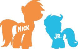 Size: 1126x710 | Tagged: safe, derpibooru exclusive, edit, imported from derpibooru, rainbow dash, scootaloo, pony, logo, logo parody, mirrored, nick jr., nickelodeon, silhouette, simple background, transparent background, vector