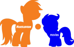 Size: 1126x710 | Tagged: safe, edit, imported from derpibooru, rainbow dash, scootaloo, pony, logo parody, mirrored, nickelodeon, nickelodeon movies, silhouette, simple background, transparent background, vector