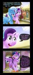 Size: 681x1540 | Tagged: safe, artist:crypticpawsignals, derpibooru exclusive, imported from derpibooru, starlight glimmer, trixie, twilight sparkle, alicorn, pony, unicorn, all bottled up, comic, female, friendship express, magic, mare, scene interpretation, twibitch sparkle, twilight sparkle (alicorn), vulgar