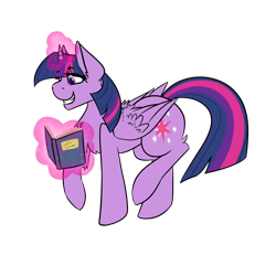 Size: 2000x2000 | Tagged: safe, artist:fantasystaples, imported from derpibooru, twilight sparkle, alicorn, pony, book, chest fluff, female, grin, levitation, magic, mare, raised hoof, simple background, smiling, solo, telekinesis, transparent background, twilight sparkle (alicorn), wing fluff