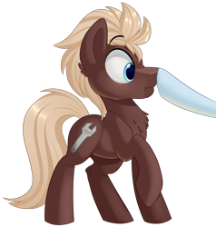 Size: 1056x1111 | Tagged: safe, artist:thegamblehorse, imported from derpibooru, oc, oc only, oc:spanner, earth pony, pony, boop, chest fluff, commission, cute, male, offscreen character, scrunchy face, side view, simple background, solo focus, stallion, transparent background