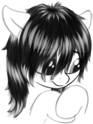 Size: 829x1096 | Tagged: safe, artist:smoldix, derpibooru exclusive, imported from derpibooru, oc, oc only, oc:floor bored, earth pony, pony, bust, female, floppy ears, grayscale, hooves, hooves together, hooves up, looking down, monochrome, solo