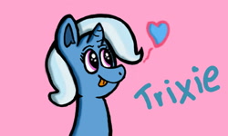 Size: 1600x960 | Tagged: safe, artist:xppp1n, deleted from derpibooru, imported from derpibooru, trixie, pony, unicorn, bust, female, heart, mare, pink background, portrait, simple background, solo, tongue out