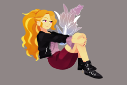 Size: 1158x780 | Tagged: safe, artist:magneticskye, imported from derpibooru, adagio dazzle, equestria girls, alternate hairstyle, clothes, female, flower, gray background, lineless, nail polish, shoes, simple background, skirt, solo