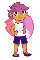 Size: 666x1000 | Tagged: safe, artist:libbythekautz, imported from derpibooru, scootaloo, human, cutie mark, female, hand on hip, humanized, looking at you, pony coloring, simple background, solo, the cmc's cutie marks, transparent background