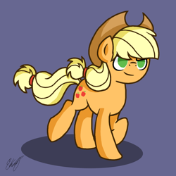 Size: 1000x1000 | Tagged: safe, artist:libbythekautz, imported from derpibooru, applejack, earth pony, pony, female, mare, no pupils, running, simple background, solo