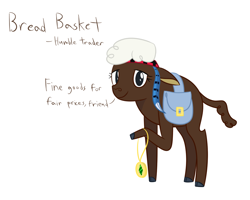 Size: 1000x800 | Tagged: safe, artist:mightyshockwave, imported from derpibooru, oc, oc only, oc:bread basket, buffalo, buffalo oc, feather, jewelry, necklace, non-pony oc, saddle bag, simple background, solo, text, white background