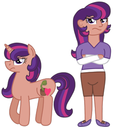 Size: 1381x1536 | Tagged: safe, artist:kindheart525, deleted from derpibooru, imported from derpibooru, oc, oc only, oc:softwood, human, pony, unicorn, equestria girls, crossed arms, female, mare, offspring, parent:sci-twi, parent:timber spruce, parents:timbertwi, simple background, transparent background