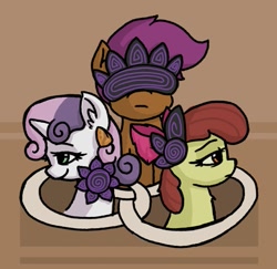 Size: 569x553 | Tagged: safe, artist:plunger, imported from derpibooru, apple bloom, scootaloo, sweetie belle, earth pony, pegasus, pony, unicorn, 4chan, apple bloom's bow, bow, creepy, cutie mark crusaders, drawthread, female, filly, hair bow, hear no evil, lidded eyes, see no evil, smiling, speak no evil, three wise monkeys, three wise ponies