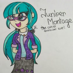 Size: 1448x1448 | Tagged: safe, artist:mlpshimmysunshine123, imported from derpibooru, juniper montage, equestria girls, spoiler:eqg specials, beautiful, cute, daaaaaaaaaaaw, female, glasses, happy, junibetes, smiling, solo, traditional art