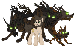 Size: 3475x2198 | Tagged: safe, artist:edcom02, artist:jmkplover, imported from derpibooru, earth pony, elemental, timber wolf, animal empathy, anti-hero, baby timber wolf, dog tags, glowing eyes, green eyes, male, marvel, pack, puppy, serious, serious face, sharp teeth, sideburns, simple background, stallion, teeth, transparent background, wolverine, wood golem, x-men