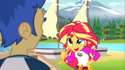 Size: 1100x618 | Tagged: safe, imported from derpibooru, screencap, flash sentry, sunset shimmer, equestria girls, legend of everfree, duo, female, male