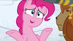 Size: 1920x1080 | Tagged: safe, imported from derpibooru, screencap, pinkie pie, prince rutherford, pony, not asking for trouble, discovery family logo