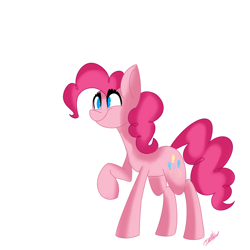 Size: 1000x1000 | Tagged: safe, artist:damedamentiii, imported from derpibooru, pinkie pie, earth pony, pony, female, mare, raised hoof, simple background, solo, white background