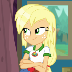 Size: 720x720 | Tagged: safe, imported from derpibooru, screencap, applejack, equestria girls, legend of everfree, cropped, female, solo, wet, wet hair