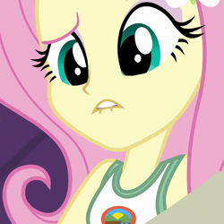 Size: 620x620 | Tagged: safe, imported from derpibooru, screencap, fluttershy, equestria girls, legend of everfree, cropped, female, lip bite, solo