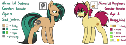 Size: 4000x1440 | Tagged: safe, artist:despotshy, imported from derpibooru, oc, oc only, oc:lil happiness, oc:lil sadness, earth pony, pony, color palette, female, mare, reference sheet, simple background, sisters, transparent background