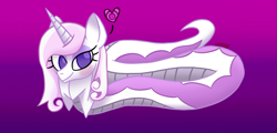 Size: 1250x600 | Tagged: safe, artist:snakeythingy, imported from derpibooru, fleur-de-lis, lamia, original species, snake pony, blushing, coils, female, gradient background, heart, looking at you, solo