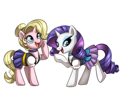 Size: 1024x791 | Tagged: safe, artist:sciggles, imported from derpibooru, rarity, pony, unicorn, ciderfest, clothes, cute, dress, duo, female, looking at you, mare, ponified, simple background, smiling, tabitha st. germain, transparent background