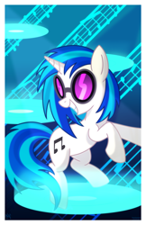 Size: 1024x1583 | Tagged: safe, artist:kazziepones, imported from derpibooru, dj pon-3, vinyl scratch, pony, unicorn, female, grin, mare, music notes, record, smiling, solo, sunglasses