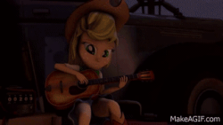 Size: 320x180 | Tagged: safe, artist:so doge wow, imported from derpibooru, applejack, equestria girls, 3d, animated, female, gif, guitar, looking at you, makeagif.com, meet the engineer, source filmmaker, team fortress 2, youtube link