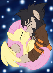 Size: 2389x3269 | Tagged: safe, artist:edcom02, artist:jmkplover, imported from derpibooru, fluttershy, earth pony, pegasus, pony, anti-hero, blushing, clothes, crossover, crossover shipping, hero, heroine, jacket, kiss on the lips, kissing, marvel, shipping, wolverine, x-men