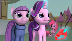 Size: 3840x2160 | Tagged: safe, artist:goatcanon, imported from derpibooru, maud pie, pinkie pie, starlight glimmer, pony, rock solid friendship, 3d, cute, diapinkes, kite, source filmmaker
