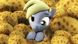 Size: 1920x1080 | Tagged: safe, artist:flushthebatsanta, imported from derpibooru, derpy hooves, pony, 3d, cute, food, muffin, source filmmaker