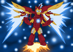 Size: 3548x2525 | Tagged: safe, artist:edcom02, artist:jmkplover, imported from derpibooru, alicorn, pony, unicorn, alicornified, flying, iron man, magic, male, race swap, solo, stallion, tony stark