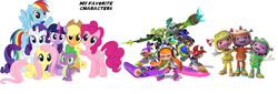 Size: 2288x776 | Tagged: safe, imported from derpibooru, applejack, fluttershy, pinkie pie, rainbow dash, rarity, spike, twilight sparkle, alicorn, dragon, inkling, pony, crossover, mane six, splatoon, the floogals, twilight sparkle (alicorn)