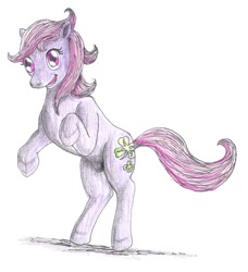 Size: 1209x1327 | Tagged: safe, artist:edhelistar, imported from derpibooru, clover (g1), pony, g1, g1 to g4, g4, generation leap, rearing, simple background, traditional art