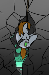 Size: 576x877 | Tagged: safe, artist:neuro, imported from derpibooru, oc, oc only, oc:littlepip, pony, unicorn, fallout equestria, cave, female, glow, glowing, mare, rope, solo, spelunking