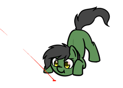 Size: 757x541 | Tagged: safe, artist:neuro, imported from derpibooru, oc, oc only, earth pony, pony, undead, zombie, zombie pony, :t, behaving like a cat, colored pupils, cute, eyes on the prize, face down ass up, female, imminent pounce, laser pointer, mare, simple background, smiling, solo, white background