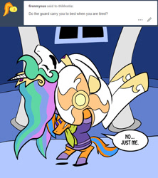 Size: 576x648 | Tagged: safe, artist:pembroke, imported from derpibooru, princess celestia, oc, oc:cold front, pony, bottom heavy, clothes, crossdressing, daphne blake, dress, drool, scarf, sleeping, sunbutt, the ass was fat, thick, thiklestia