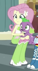 Size: 234x432 | Tagged: safe, imported from derpibooru, screencap, fluttershy, spike, spike the regular dog, dog, dance magic, equestria girls, spoiler:eqg specials, boots, clothes, female, offscreen character, puppy, skirt, socks, striped socks