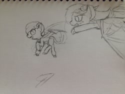 Size: 3264x2448 | Tagged: safe, artist:mlpcreationist, imported from derpibooru, oc, oc only, oc:crystal vision, oc:umbra, dracony, hybrid, children, flying, headcanon, traditional art