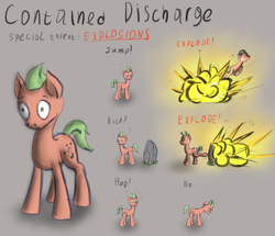 Size: 2643x2271 | Tagged: safe, artist:panzerhi, imported from derpibooru, oc, oc only, oc:contained discharge, earth pony, pony, explosion, male, simple background, solo, stallion, wat