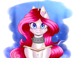 Size: 400x300 | Tagged: safe, artist:doux-ameri, imported from derpibooru, oc, oc only, pony, unicorn, base used, book, choker, female, mare, reading, simple background, solo, spiked choker, transparent background