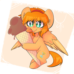 Size: 3000x3000 | Tagged: safe, artist:nyanxleb, imported from derpibooru, oc, oc only, pegasus, pony, female, food, hairband, ice cream, ice cream cone, licking, solo, tongue out, ych result