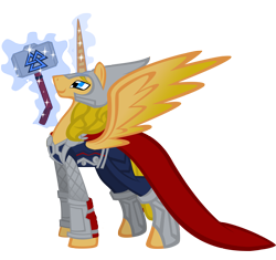 Size: 2733x2574 | Tagged: safe, artist:auveiss, imported from derpibooru, alicorn, pony, alicornified, armor, helmet, marvel, ponified, race swap, simple background, solo, thor, transparent background