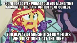 Size: 600x337 | Tagged: safe, imported from derpibooru, screencap, sci-twi, sunset shimmer, twilight sparkle, equestria girls, friendship games, angry, batman, exploitable meme, image macro, mad love, meme, memeful.com, sunset yells at twilight, the joker, voice actor joke