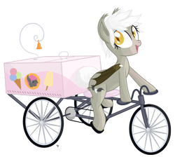 Size: 2500x2238 | Tagged: safe, artist:vito, deleted from derpibooru, imported from derpibooru, oc, oc only, oc:gloom wing, bat pony, pony, food, ice cream, simple background, smiling, solo, transparent background, tricycle