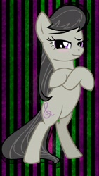 Size: 1080x1920 | Tagged: safe, artist:flutterspon, imported from derpibooru, octavia melody, pony, bipedal, female, solo, striped background