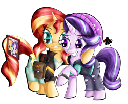 Size: 2700x2200 | Tagged: safe, artist:katakiuchi4u, imported from derpibooru, starlight glimmer, sunset shimmer, pony, unicorn, equestria girls, mirror magic, spoiler:eqg specials, cellphone, clothes, duo, equestria girls outfit, female, mare, phone, selfie, simple background, smiling, transparent background