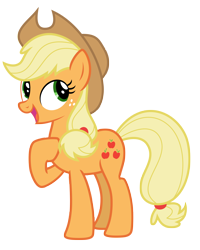 Size: 5786x7250 | Tagged: safe, artist:estories, imported from derpibooru, applejack, earth pony, pony, absurd resolution, cowboy hat, female, hat, mare, raised hoof, simple background, smiling, solo, stetson, transparent background, vector