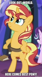 Size: 600x1113 | Tagged: safe, edit, edited screencap, imported from derpibooru, screencap, starlight glimmer, sunset shimmer, pony, unicorn, equestria girls, mirror magic, spoiler:eqg specials, best pony, bipedal, cropped, image macro, meme, memeful.com, solo focus