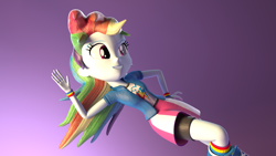 Size: 1920x1080 | Tagged: safe, artist:calliegreen, artist:creatorofpony, imported from derpibooru, rainbow dash, equestria girls, 3d, blender, female, gradient background, solo