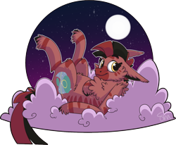 Size: 606x500 | Tagged: safe, artist:dr-idiot, imported from derpibooru, oc, oc only, oc:mallac, hybrid, zony, commission, moon, simple background, sitting on a cloud, sitting on cloud, solo, transparent background, ych result