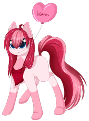 Size: 1024x1384 | Tagged: safe, artist:little-sketches, artist:php146, imported from derpibooru, oc, oc only, oc:amai, earth pony, pony, balloon, bandana, female, heart balloon, mare, simple background, solo, transparent background