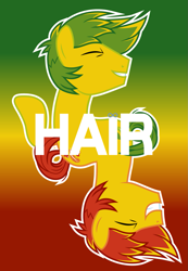 Size: 1001x1445 | Tagged: safe, artist:cloudy glow, artist:cloudyglow, imported from derpibooru, feather bangs, earth pony, pony, hard to say anything, eyes closed, male, smiling, solo, stallion, text